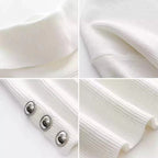 Neva | Women's Ribbed Turtleneck Sweater Button Sleeve Detail Knit Top
