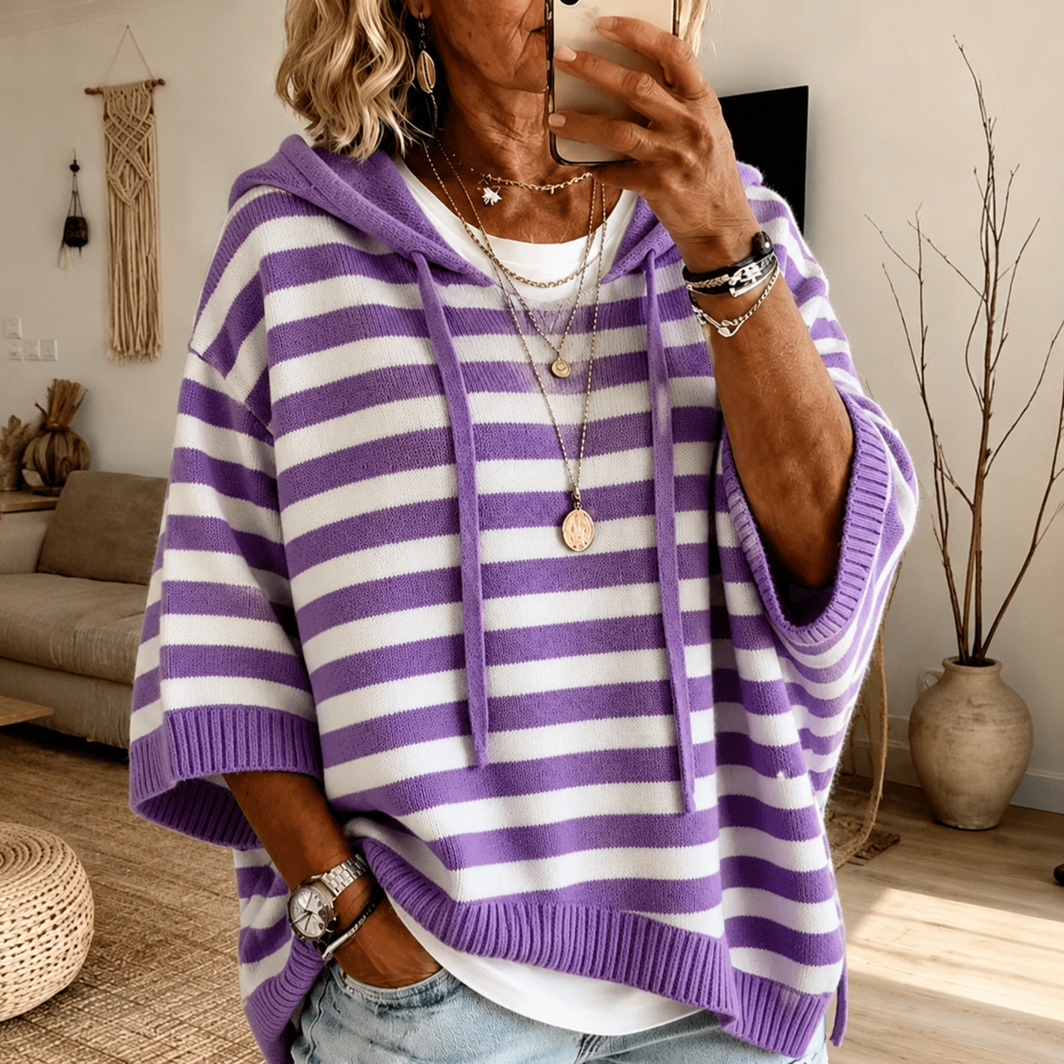 Eloise | Purple Striped Poncho Sweater