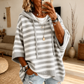 Penelope | Gray Striped Poncho Sweater