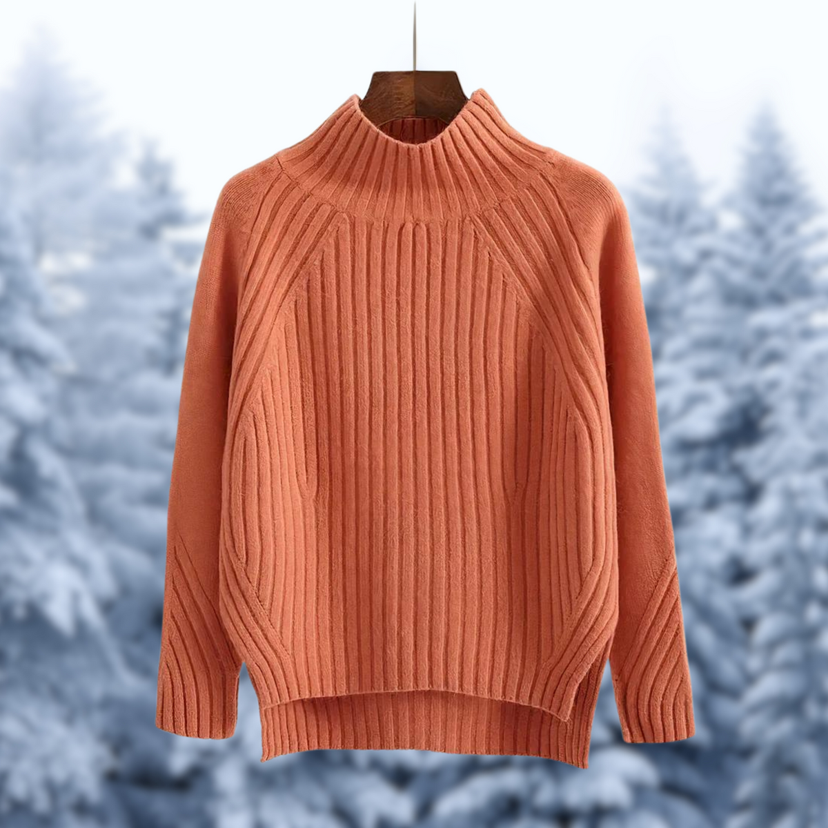 Celeste | Women's Ribbed High-Neck Knit Sweater – Relaxed Textured Winter Layer for Everyday Comfort