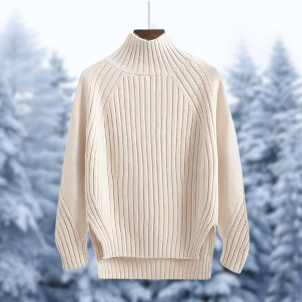 Celeste | Women's Ribbed High-Neck Knit Sweater – Relaxed Textured Winter Layer for Everyday Comfort