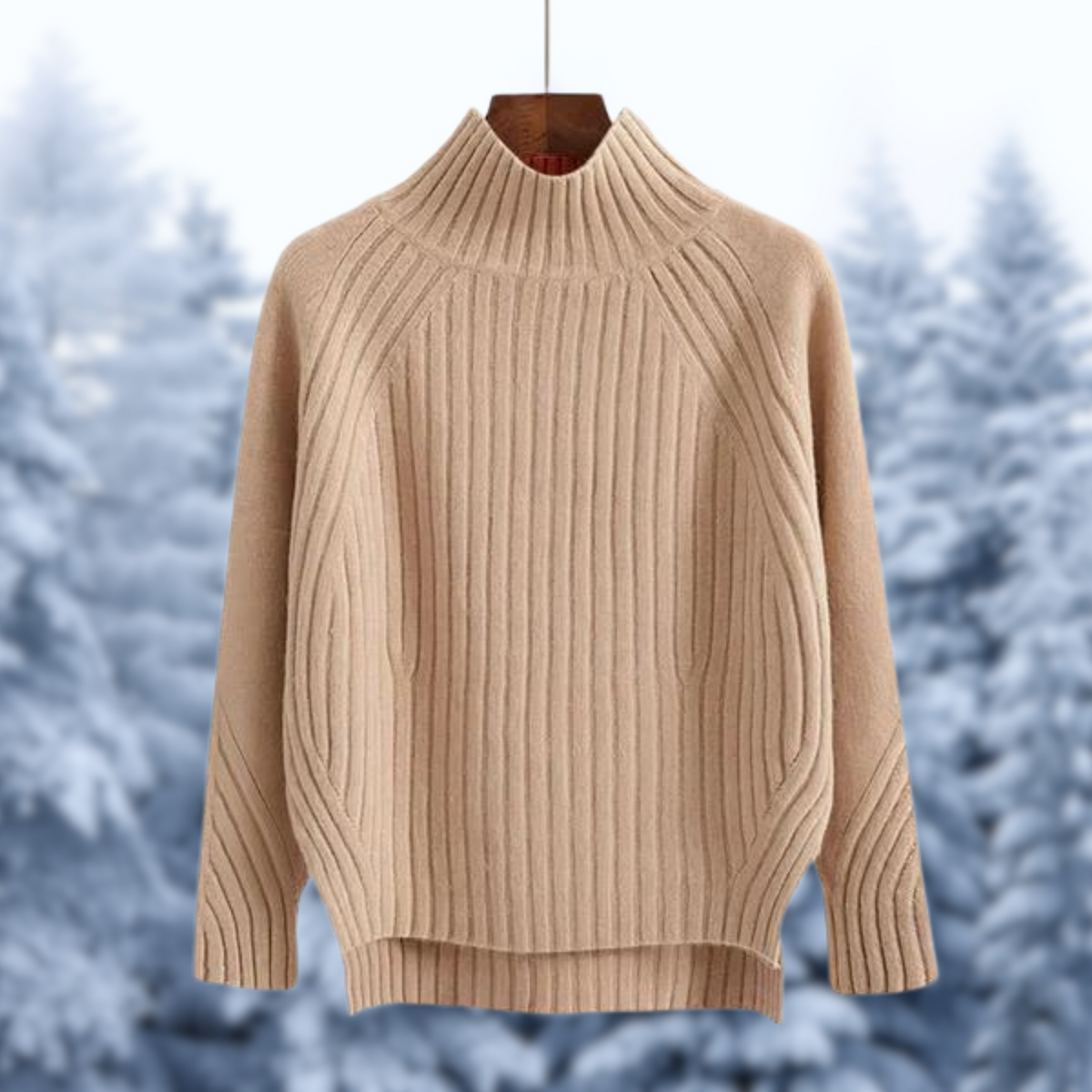 Celeste | Women's Ribbed High-Neck Knit Sweater – Relaxed Textured Winter Layer for Everyday Comfort