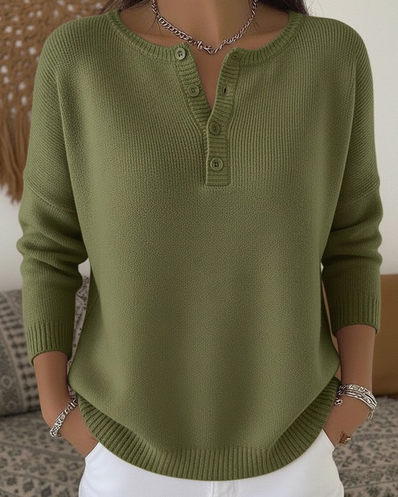 Christine | Henley Button-Up Knit Sweater
