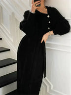 Edith | Women's Elegant Turtleneck Sweater Dress with Buttons and Tie Waist for Autumn Winter