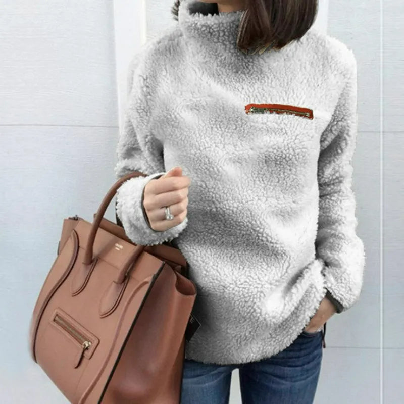 Paula | Women's High-Neck Teddy Fleece Sweatshirt – Soft Cosy Pullover for Cold-Weather Comfort
