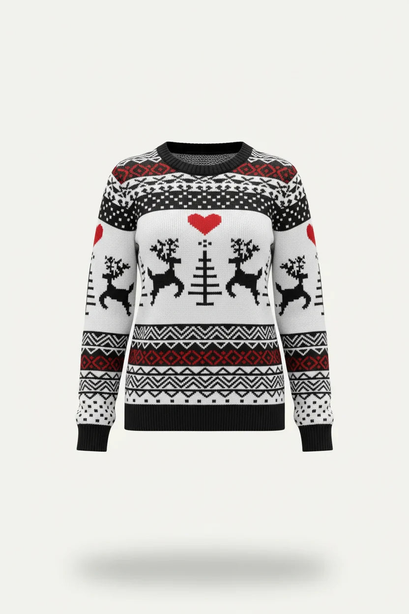 Odette | Women's Holiday Pattern Sweater – Playful Crew Neck Knit for Christmas Events