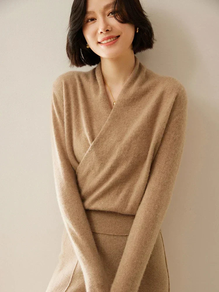 Beth | Women's Wrap Front Sweater – Refined Slim Knit for Office and Smart Casual Wear