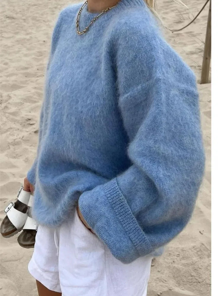 Joan | Women's Fluffy Crew-Neck Knit Sweater – Soft Relaxed Pullover for Cozy Everyday Layering