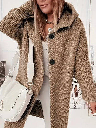 Mia | Women's Hooded Chunky-Knit Longline Cardigan Coat – Relaxed Winter Layer for Everyday Wear
