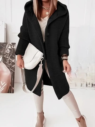 Mia | Women's Hooded Chunky-Knit Longline Cardigan Coat – Relaxed Winter Layer for Everyday Wear