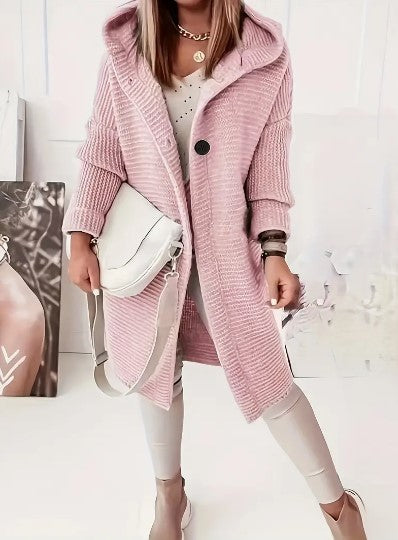 Mia | Women's Hooded Chunky-Knit Longline Cardigan Coat – Relaxed Winter Layer for Everyday Wear
