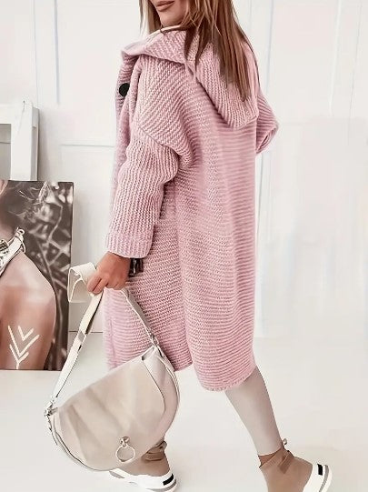 Mia | Women's Hooded Chunky-Knit Longline Cardigan Coat – Relaxed Winter Layer for Everyday Wear