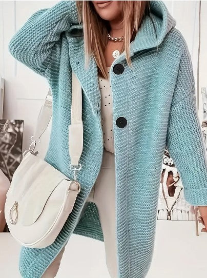 Mia | Women's Hooded Chunky-Knit Longline Cardigan Coat – Relaxed Winter Layer for Everyday Wear