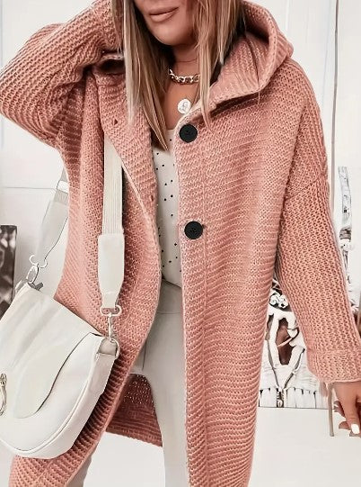 Mia | Women's Hooded Chunky-Knit Longline Cardigan Coat – Relaxed Winter Layer for Everyday Wear