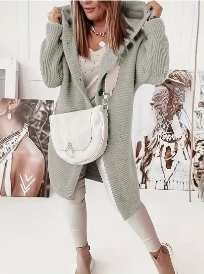Mia | Women's Hooded Chunky-Knit Longline Cardigan Coat – Relaxed Winter Layer for Everyday Wear