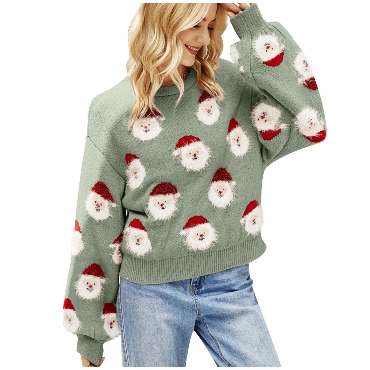 Leah | Women's Festive Printed Sweater – Relaxed Crew Neck Knit for Christmas Parties
