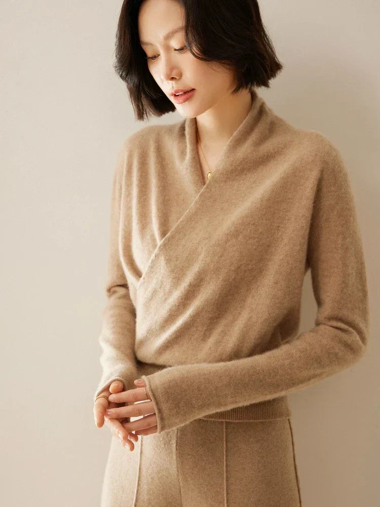 Beth | Women's Wrap Front Sweater – Refined Slim Knit for Office and Smart Casual Wear