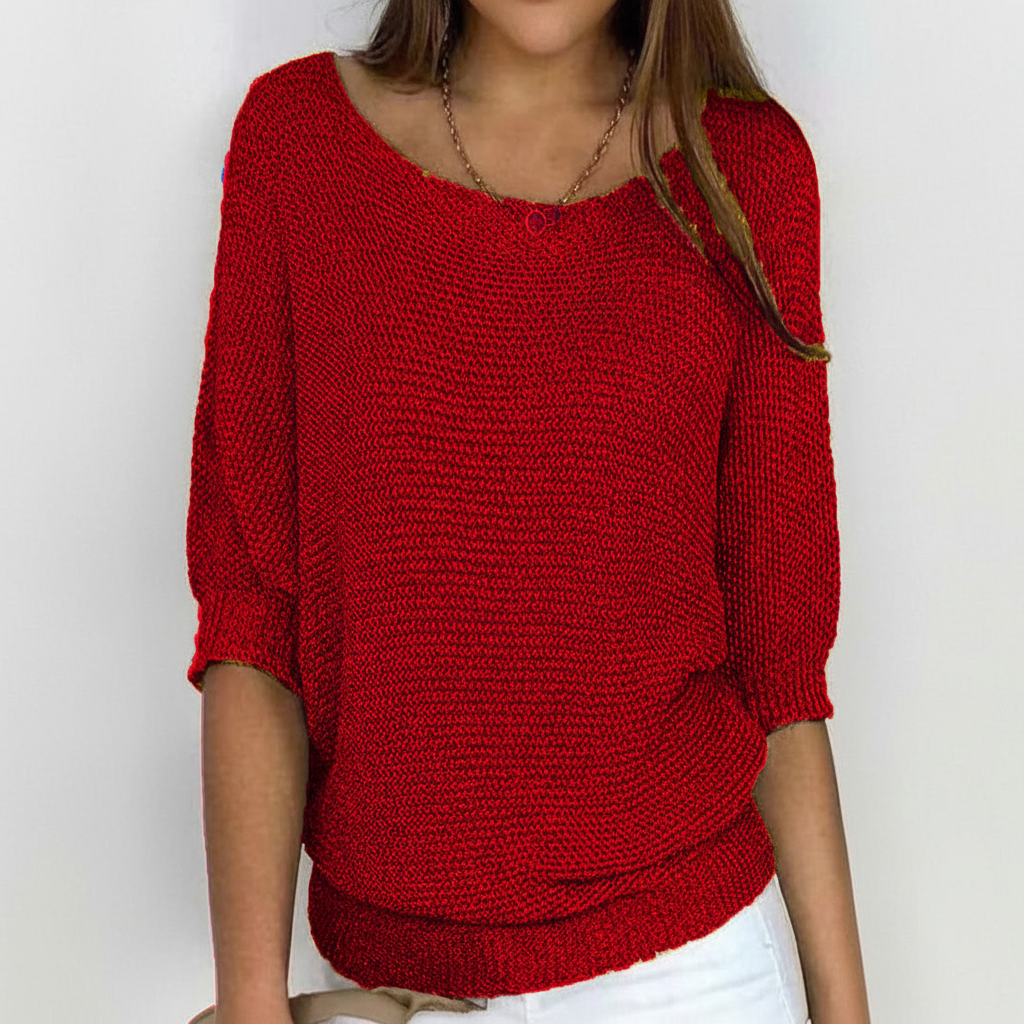 Anna | Women's Relaxed Knit Sweater with Wide Neck and Dolman Sleeves