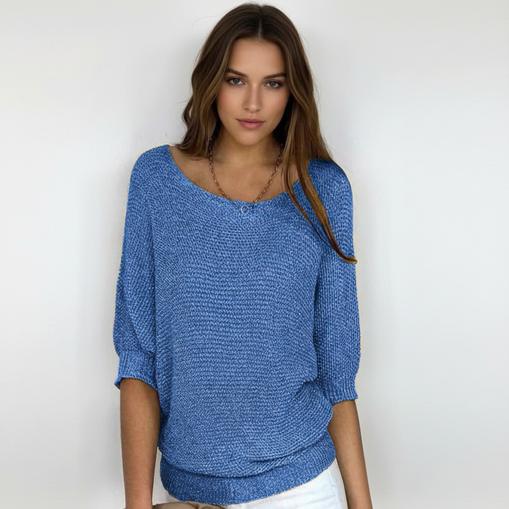 Anna | Women's Relaxed Knit Sweater with Wide Neck and Dolman Sleeves