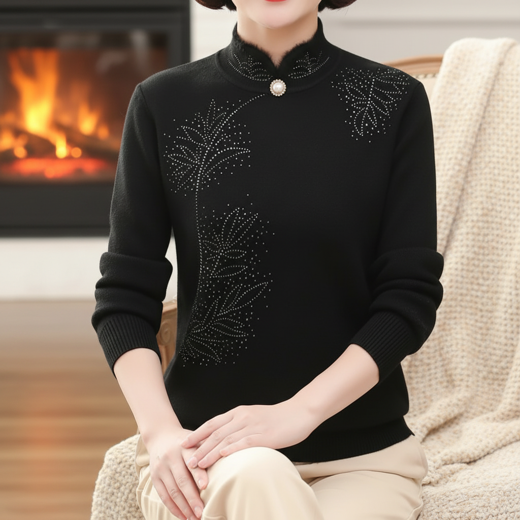 Diana | Women's High Collar Sweater with Printed Button Detail