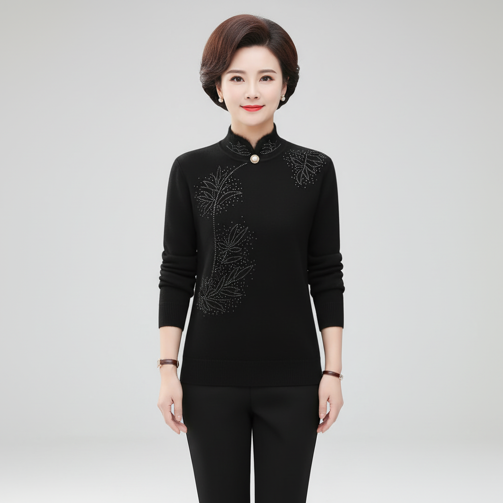 Diana | Women's High Collar Sweater with Printed Button Detail