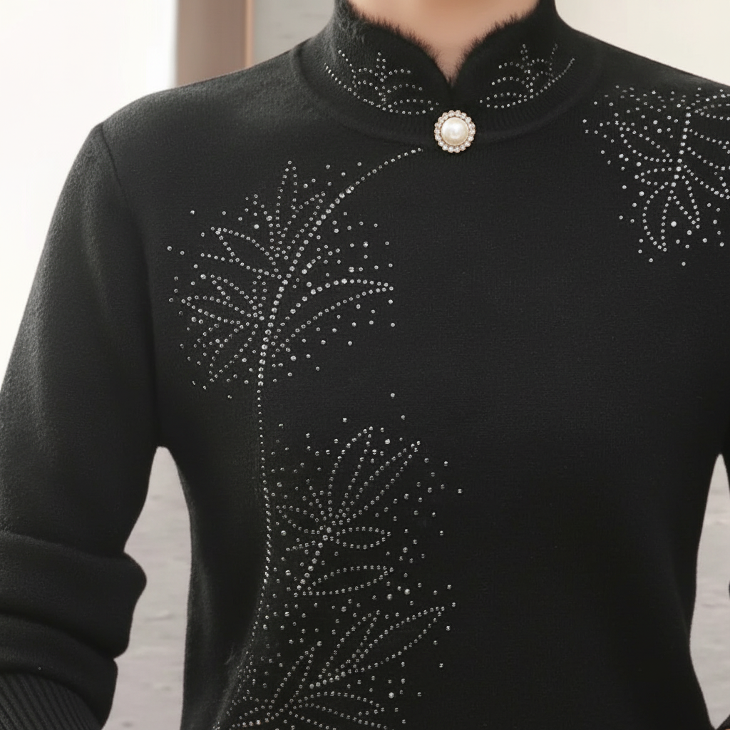 Diana | Women's High Collar Sweater with Printed Button Detail