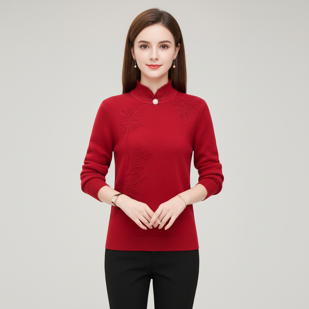 Diana | Women's High Collar Sweater with Printed Button Detail