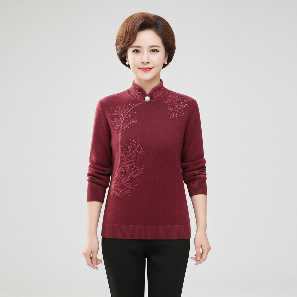 Diana | Women's High Collar Sweater with Printed Button Detail