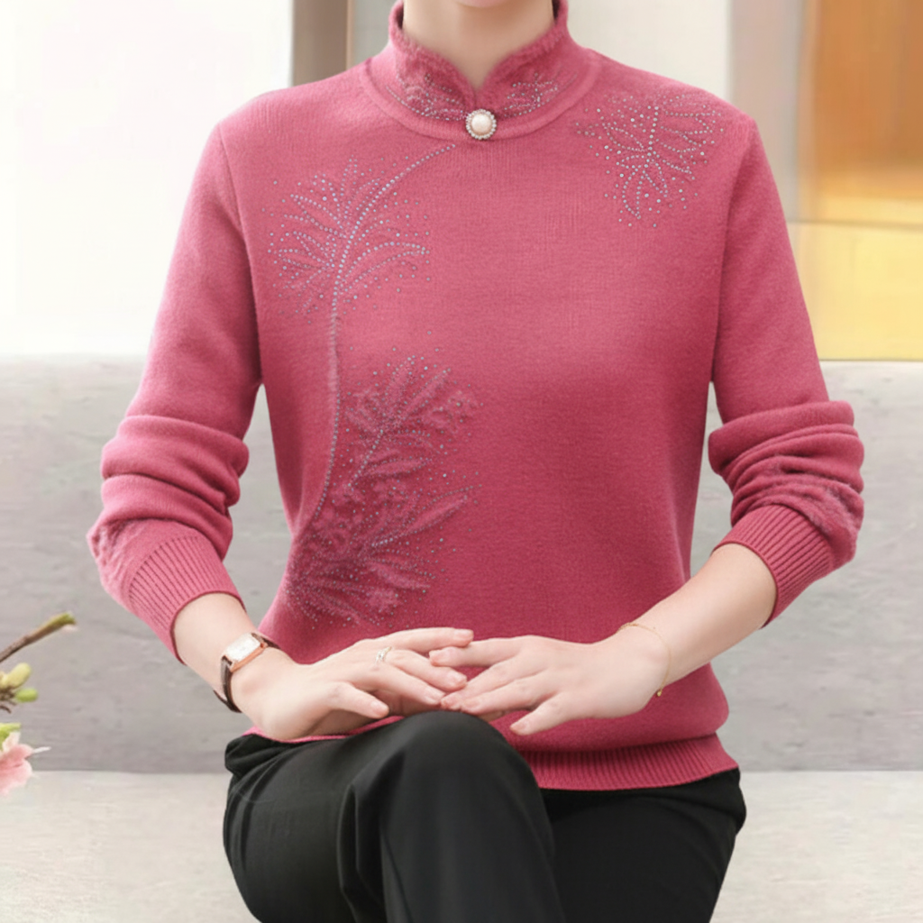 Diana | Women's High Collar Sweater with Printed Button Detail