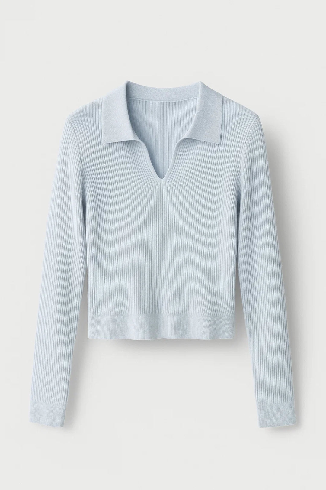 Vanessa | Women's Ribbed Knit Sweater Collared V Neck Cropped Fit
