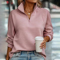 Sylvia | Women's Ribbed Quarter Zip Sweater with Raised Collar