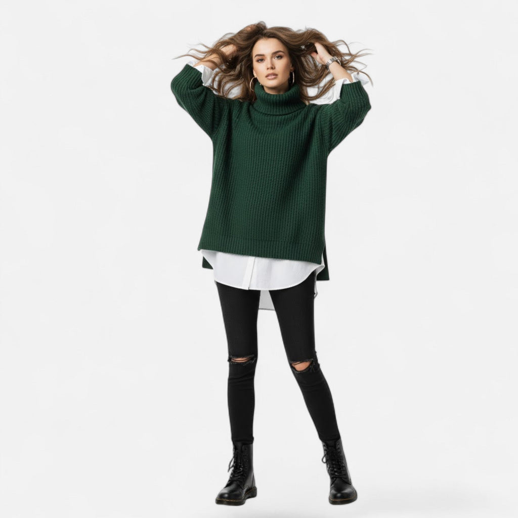 Christine | Women's Plus-Size Mock-Neck Sweater – Loose Knit Sweater