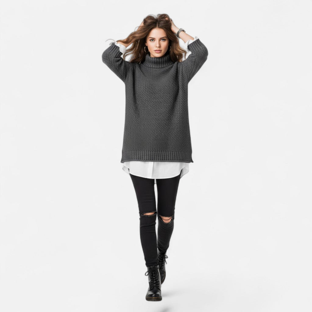 Christine | Women's Plus-Size Mock-Neck Sweater – Loose Knit Sweater