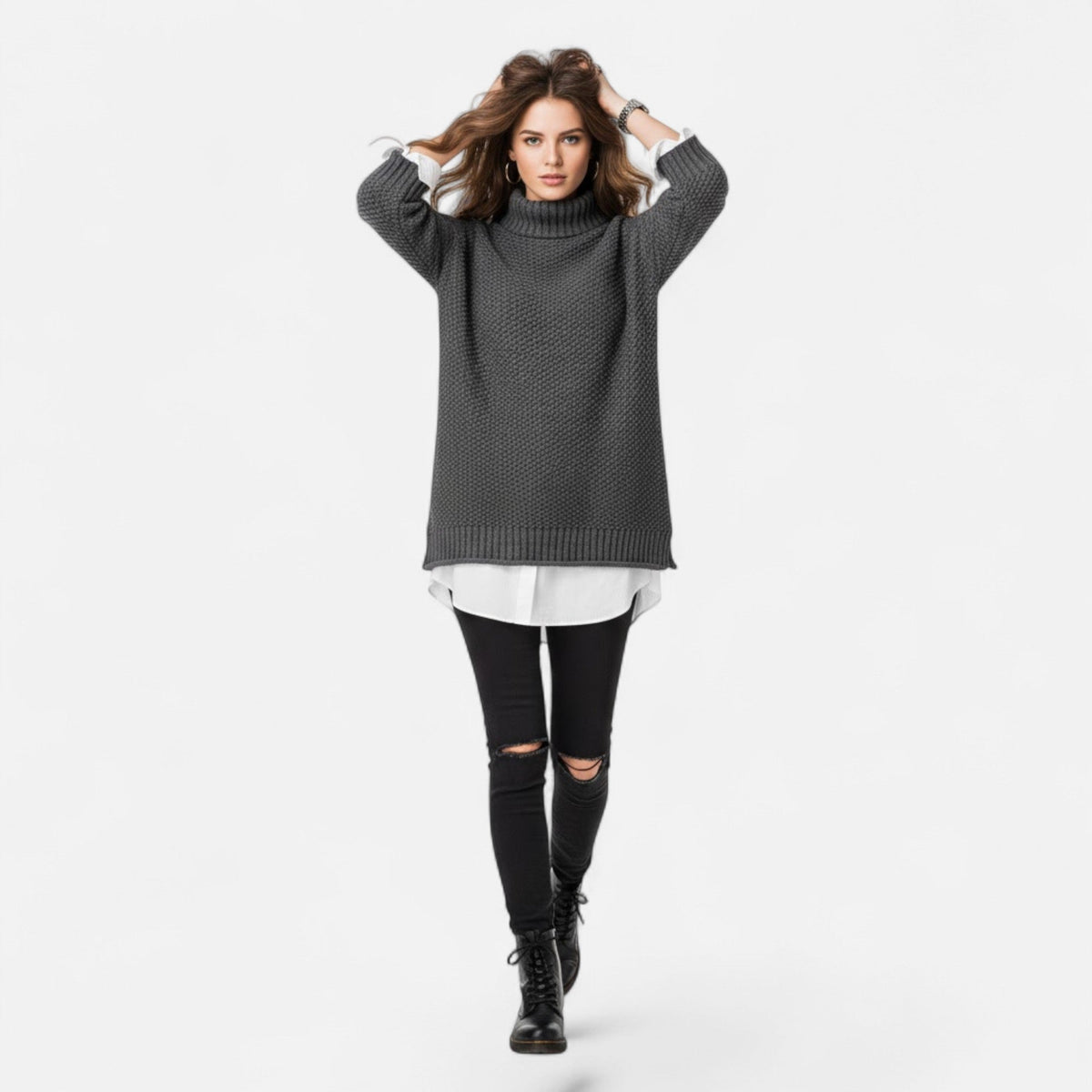Christine | Women's Plus-Size Mock-Neck Sweater – Loose Knit Sweater