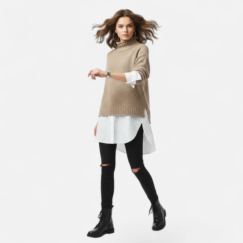 Christine | Women's Plus-Size Mock-Neck Sweater – Loose Knit Sweater