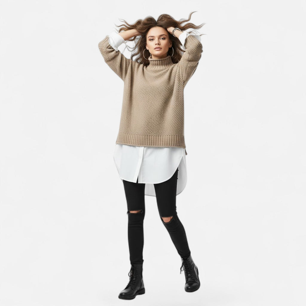 Christine | Women's Plus-Size Mock-Neck Sweater – Loose Knit Sweater