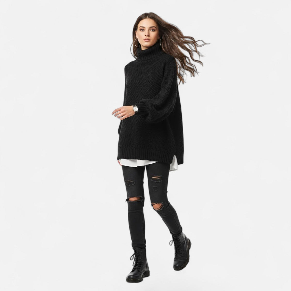 Christine | Women's Plus-Size Mock-Neck Sweater – Loose Knit Sweater