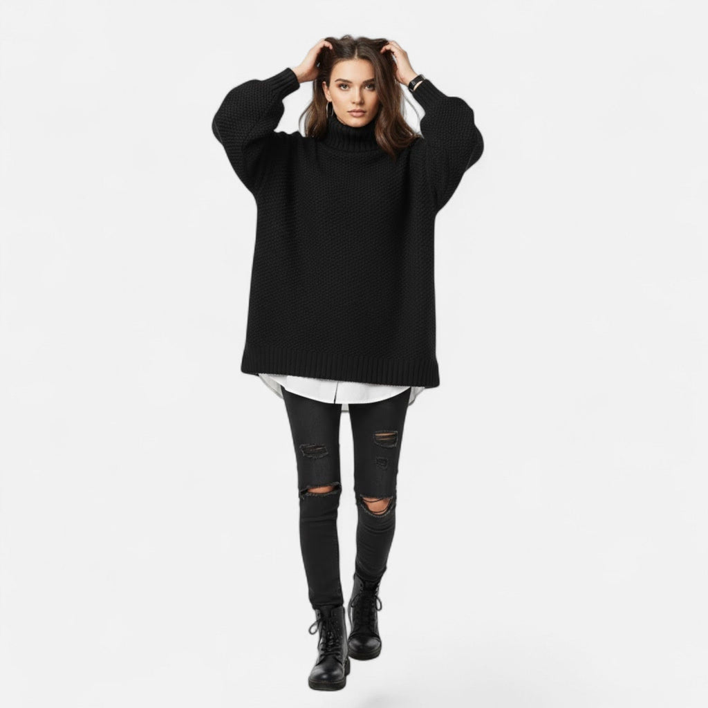 Christine | Women's Plus-Size Mock-Neck Sweater – Loose Knit Sweater