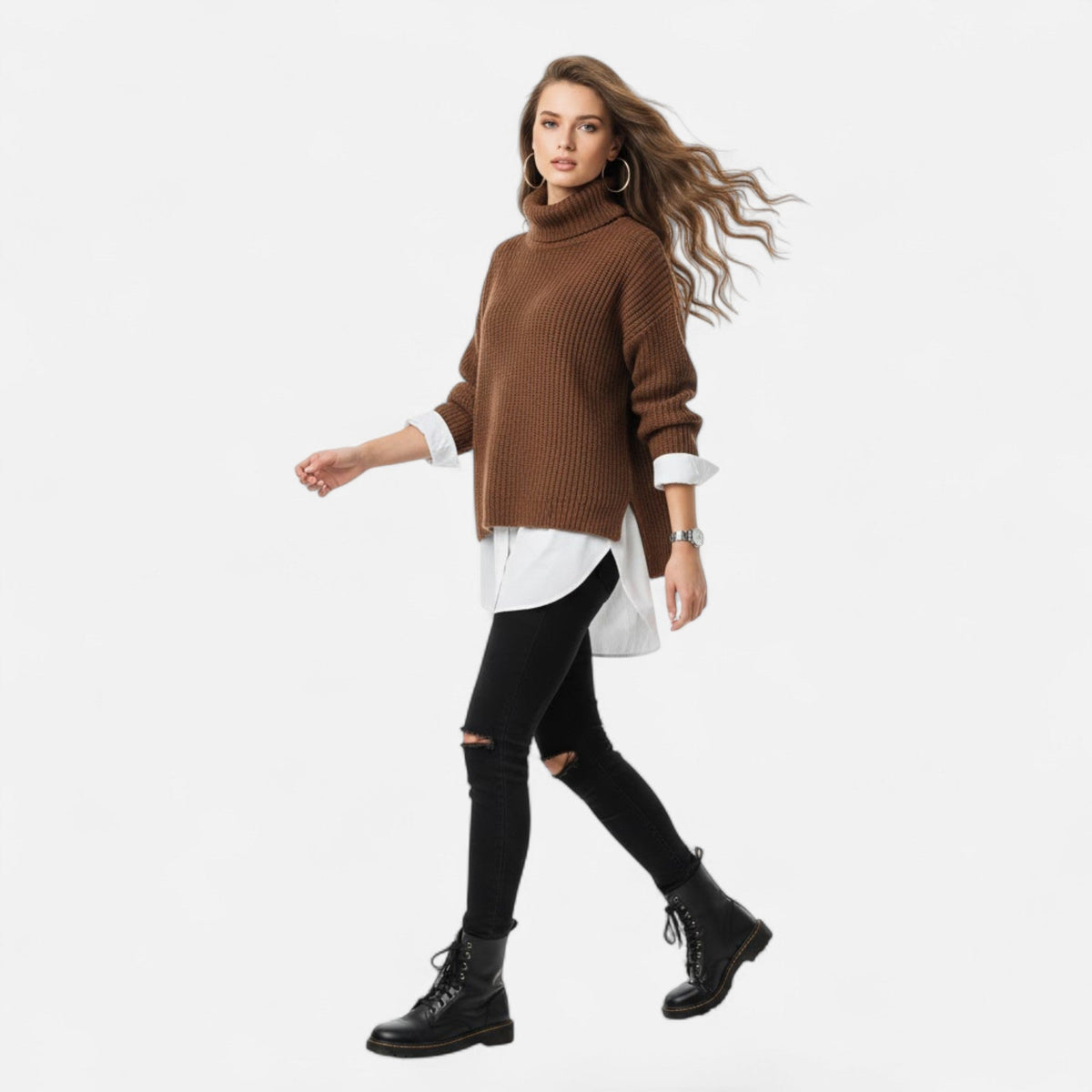 Christine | Women's Plus-Size Mock-Neck Sweater – Loose Knit Sweater