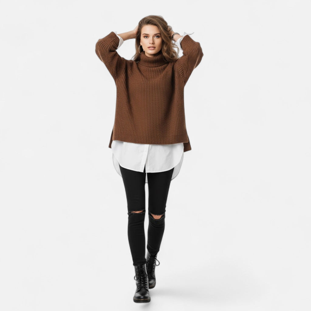 Christine | Women's Plus-Size Mock-Neck Sweater – Loose Knit Sweater