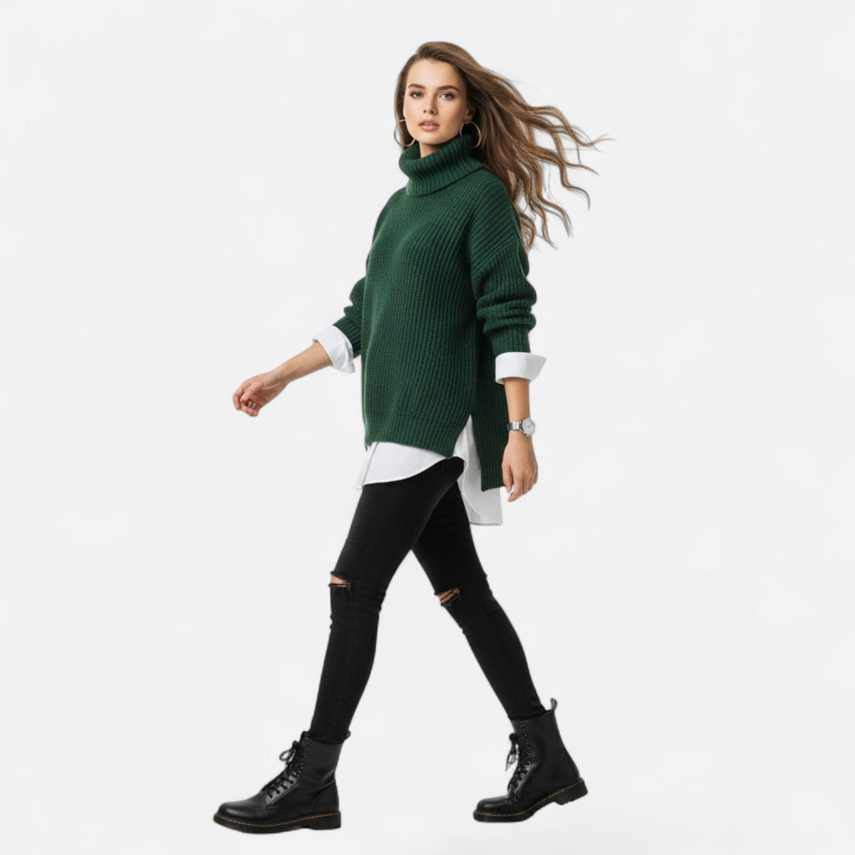 Christine | Women's Plus-Size Mock-Neck Sweater – Loose Knit Sweater