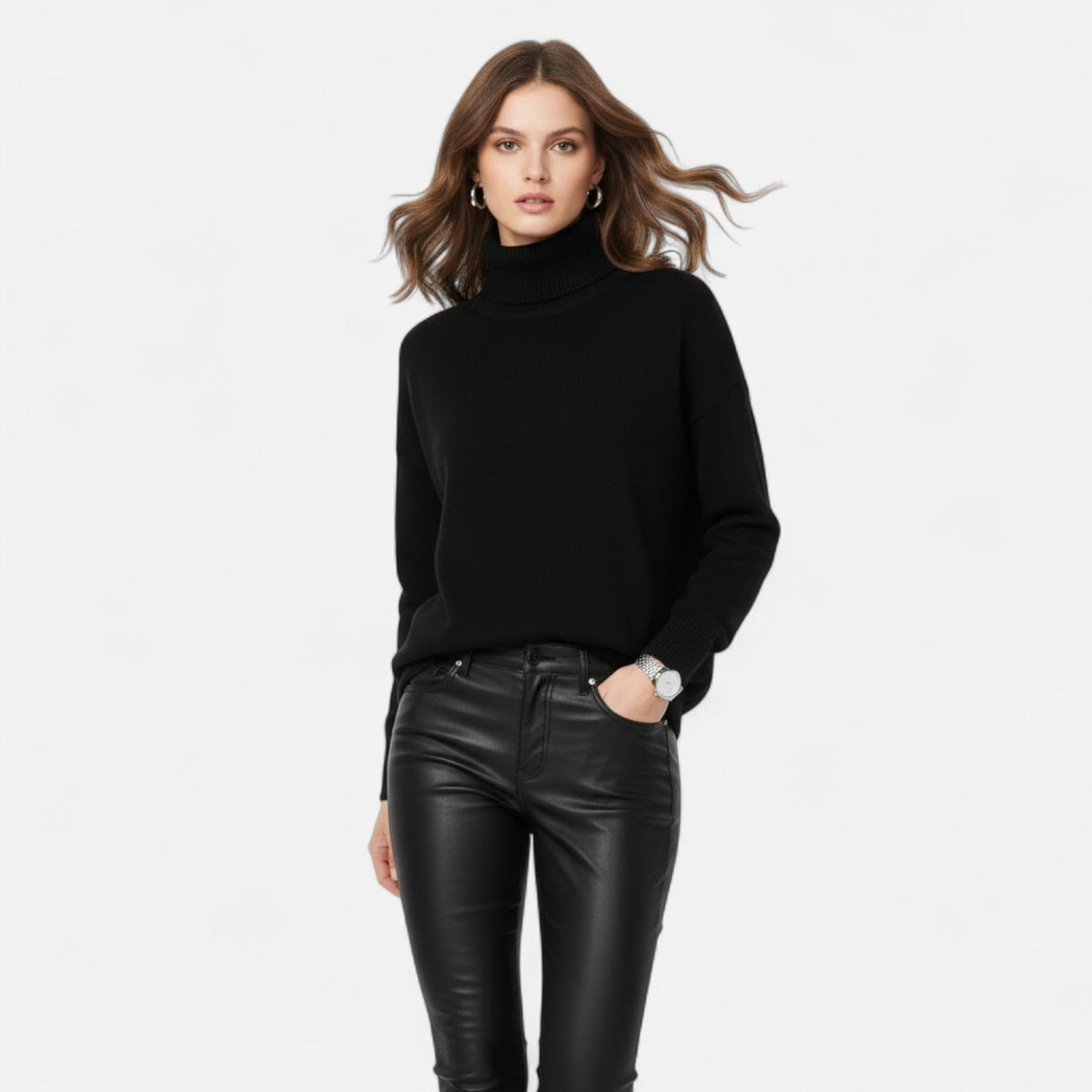 Delia | Women's Wool-Blend Turtleneck Sweater – Oversized Thick Knit