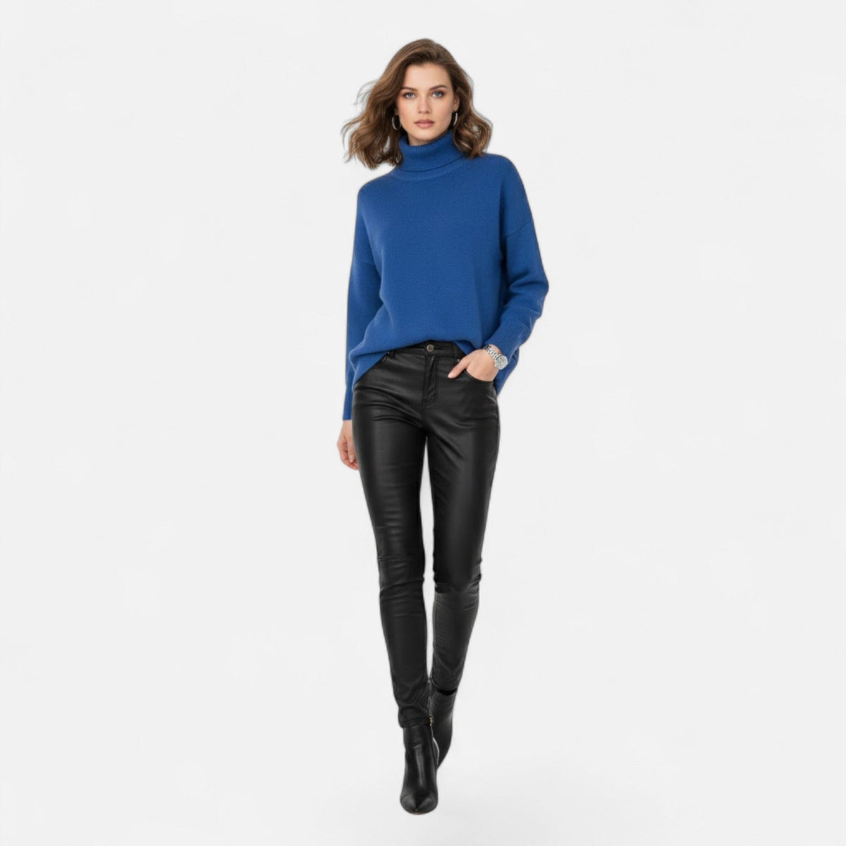 Delia | Women's Wool-Blend Turtleneck Sweater – Oversized Thick Knit