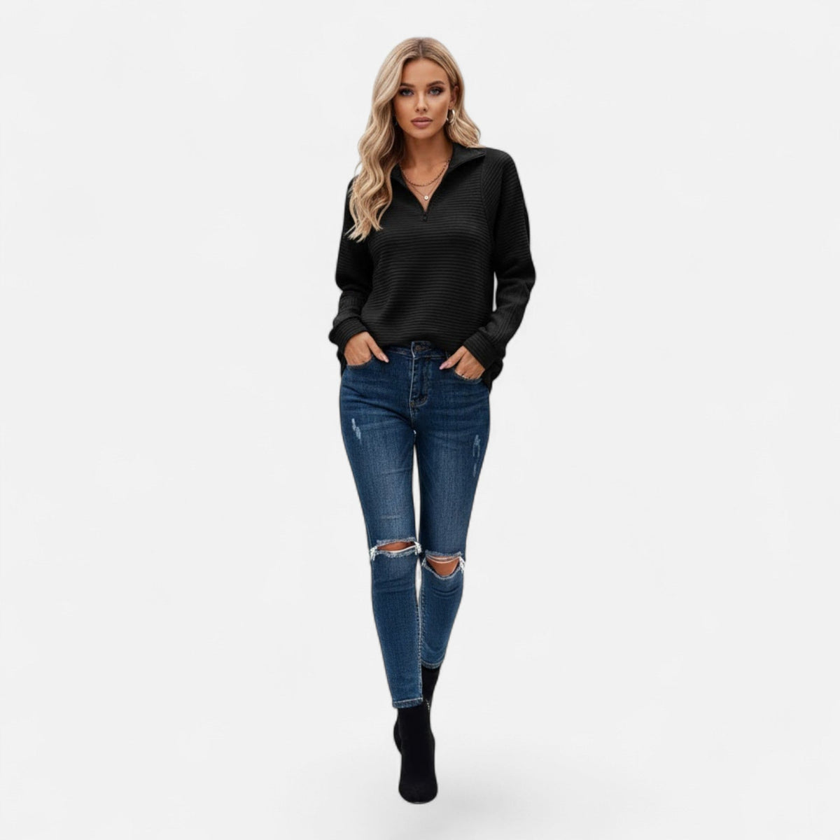 Audrey | Women's Zipper Stand-Collar Knit Sweaters