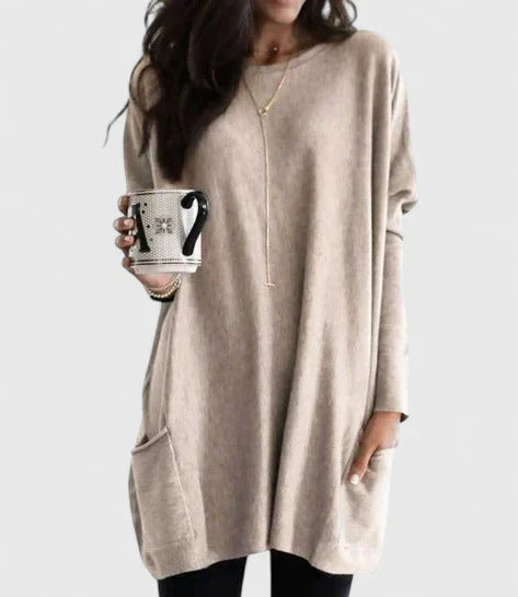 Joanne | Women's Longline Sweater Tunic – Relaxed Long-Sleeve Style with Pockets for Everyday Wear