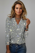 Adeline | Women's Glitter V-Neck Knitted Sweater – Fitted Long-Sleeve Style for Smart Casual Winter and Festive Occasion Wear
