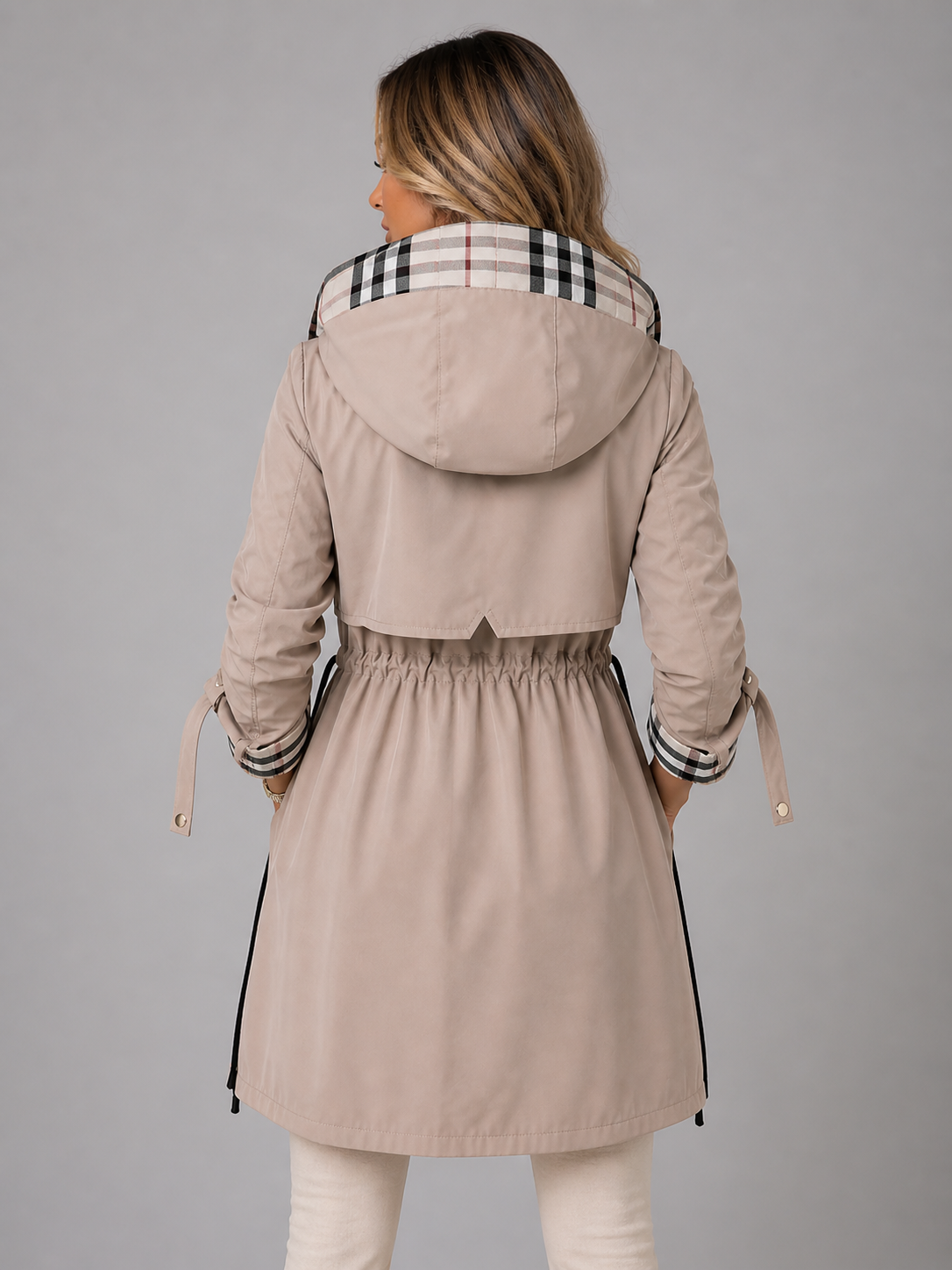 Lorraine | Women's Hooded Long Jacket – Adjustable Waist Zip Coat