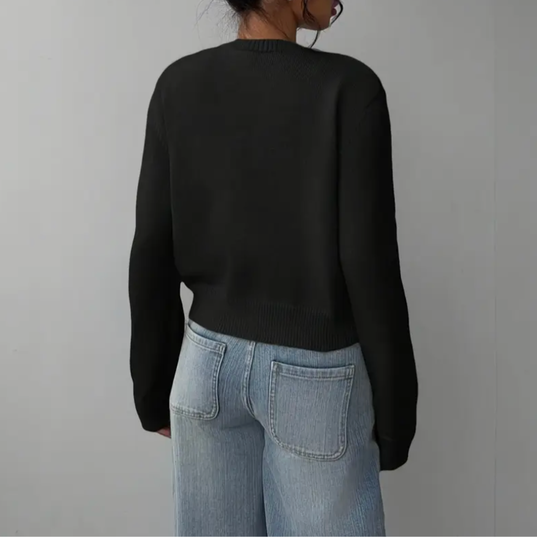 Kelly | Women's Cropped Button-Front Cardigan – Round-Neck Knit for Everyday Layering