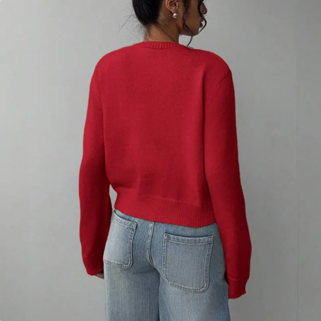 Kelly | Women's Cropped Button-Front Cardigan – Round-Neck Knit for Everyday Layering