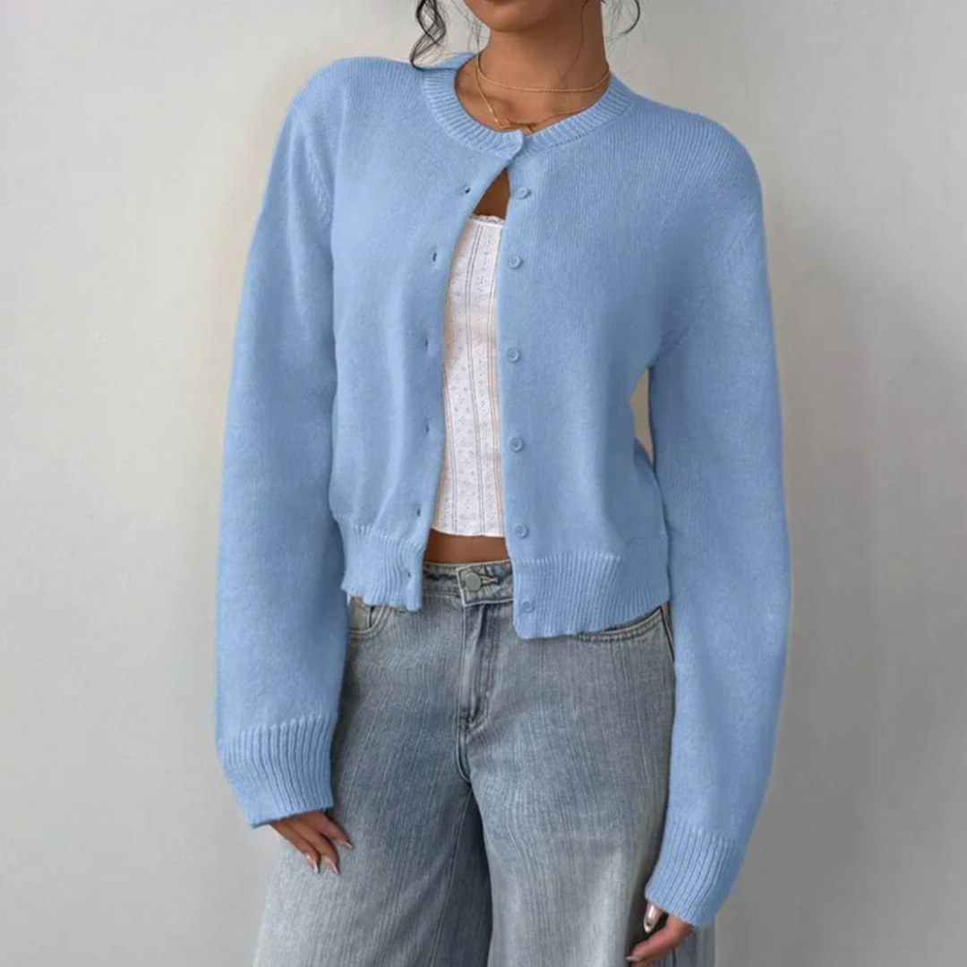 Kelly | Women's Cropped Button-Front Cardigan – Round-Neck Knit for Everyday Layering